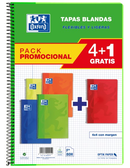 Pack 41 cuaderno espiral fº 80h 90g cuad4x4 c m colores tendencia tapa blanda
